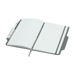 Hardcover notebook with phone slot, A5, ruled pages grey colour