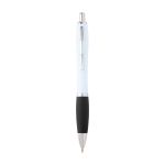 Curved recycled plastic pen with grip, black ink black colour