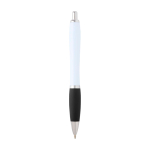 Curved recycled plastic pen with grip, black ink black colour