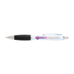 Curved recycled plastic pen with grip, black ink black colour