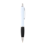 Curved recycled plastic pen with grip, black ink black colour