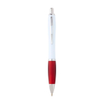 Curved recycled plastic pen with grip, black ink red colour