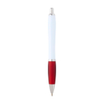 Curved recycled plastic pen with grip, black ink red colour