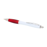 Curved recycled plastic pen with grip, black ink red colour