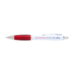 Curved recycled plastic pen with grip, black ink red colour