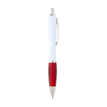 Curved recycled plastic pen with grip, black ink red colour