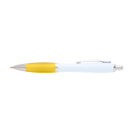 Curved recycled plastic pen with grip, black ink yellow colour