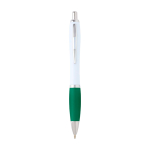 Curved recycled plastic pen with grip, black ink green colour