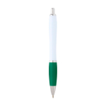 Curved recycled plastic pen with grip, black ink green colour