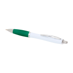Curved recycled plastic pen with grip, black ink green colour
