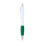 Curved recycled plastic pen with grip, black ink green colour
