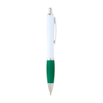 Curved recycled plastic pen with grip, black ink green colour