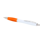 Curved recycled plastic pen with grip, black ink orange colour