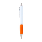 Curved recycled plastic pen with grip, black ink orange colour