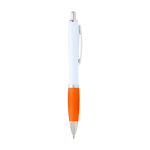 Curved recycled plastic pen with grip, black ink orange colour