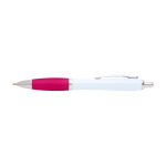 Curved recycled plastic pen with grip, black ink pink colour