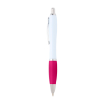 Curved recycled plastic pen with grip, black ink pink colour