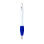 Curved recycled plastic pen with grip, black ink royal blue colour