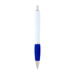 Curved recycled plastic pen with grip, black ink royal blue colour