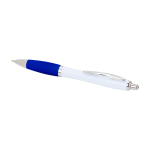Curved recycled plastic pen with grip, black ink royal blue colour