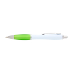 Curved recycled plastic pen with grip, black ink lime colour