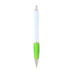 Curved recycled plastic pen with grip, black ink lime colour