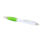 Curved recycled plastic pen with grip, black ink lime colour