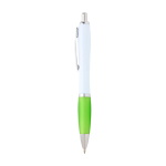 Curved recycled plastic pen with grip, black ink lime colour