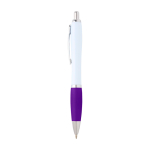 Curved recycled plastic pen with grip, black ink purple colour