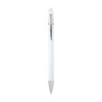Recycled aluminium pen with stylus tip, blue ink white colour