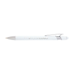 Recycled aluminium pen with stylus tip, blue ink white colour