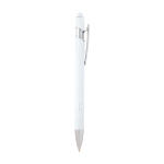 Recycled aluminium pen with stylus tip, blue ink white colour