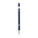 Recycled aluminium pen with stylus tip, blue ink navy-blue colour