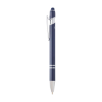 Recycled aluminium pen with stylus tip, blue ink navy-blue colour