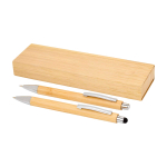 Bamboo pen and mechanical pencil with metal clip, black ink natural colour