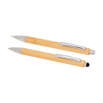 Bamboo pen and mechanical pencil with metal clip, black ink natural colour