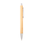 Bamboo pen and mechanical pencil with metal clip, black ink natural colour
