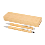 Bamboo pen and mechanical pencil with metal clip, black ink natural colour