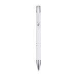 Recycled aluminium pen with lacquered finish, blue ink white colour