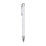 Recycled aluminium pen with lacquered finish, blue ink white colour