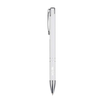 Recycled aluminium pen with lacquered finish, blue ink white colour