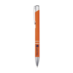 Recycled aluminium pen with lacquered finish, blue ink orange colour