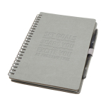 Reusable hardcover notebook with pen, black ink grey colour