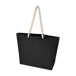 Recycled cotton beach bag with rope handles, 270 g/m2 black colour