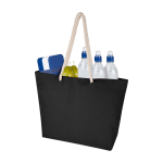 Recycled cotton beach bag with rope handles, 270 g/m2 black colour