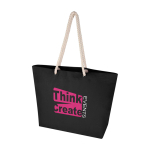 Recycled cotton beach bag with rope handles, 270 g/m2 black colour