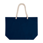 Recycled cotton beach bag with rope handles, 270 g/m2 navy-blue colour