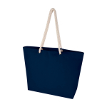Recycled cotton beach bag with rope handles, 270 g/m2 navy-blue colour