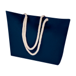 Recycled cotton beach bag with rope handles, 270 g/m2 navy-blue colour