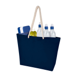 Recycled cotton beach bag with rope handles, 270 g/m2 navy-blue colour